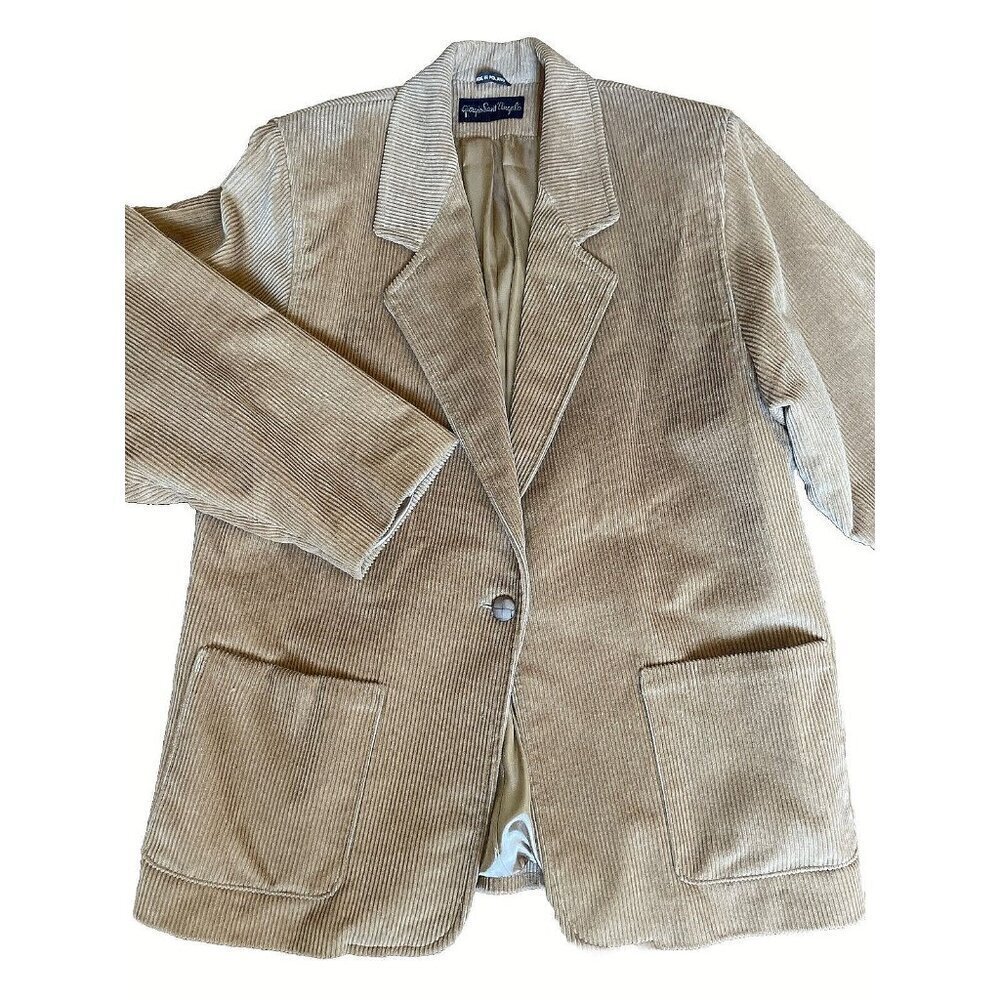 Vintage Giorgio Sant Angelo Corduroy Blazer Women's 12 Beige Patch Pockets 80s
